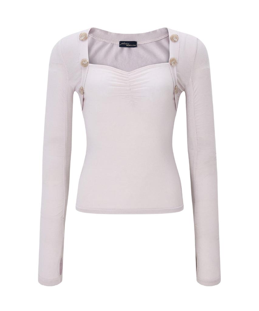 Peullijeunopallou Valerie Shirring Button Long Sleeve Top (Pale Pink)