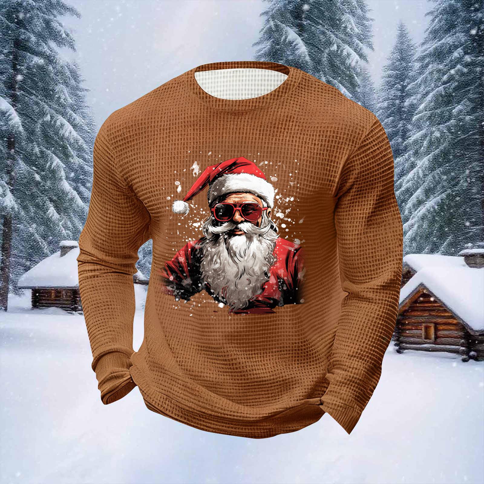 

Мужские топы с рождественским принтом, с круглым вырезом и длинными рукавами, мужские спортивные топы больших размеров в повседневном стиле с круглым вырезом XL коричневый