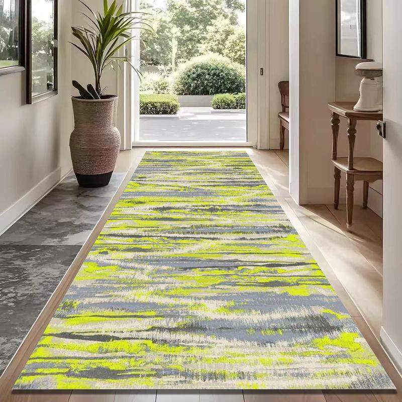 Groen Abstracte Runner – Moderne Verweerde Kwaststreek, Limoengrijs Hal Tapijt voor Huisdecoratie 50x160cm 20x63inch