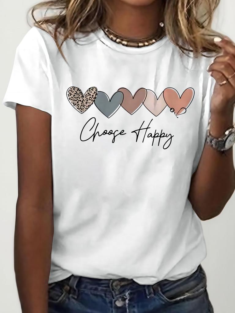 Leopard Heart Choose Happy Graphic T-shirt