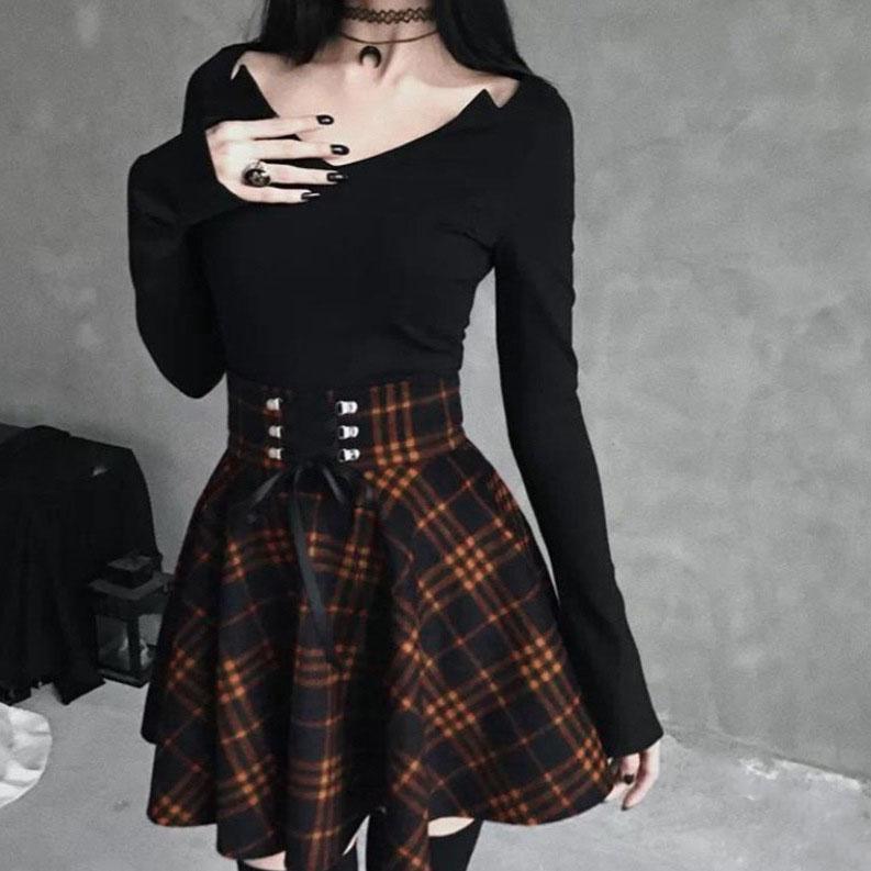 Black Checkered Women's Gothic Skirt Women Pleated Plaid Skirts Spring Autumn Girl Hip Hop Female Punk Goth Mini Skirt Clubwear