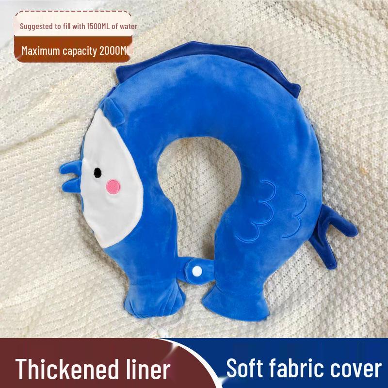 U-Shaped Neck Hot Water Bottle for Cervical Spine Relief, Plush PVC Heating Pad