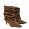Pleated Cow Suede Design Ankle Boots for Women Pointed Toe Kitten Heel Sexy High Heels Winter Designer Women's Shoe