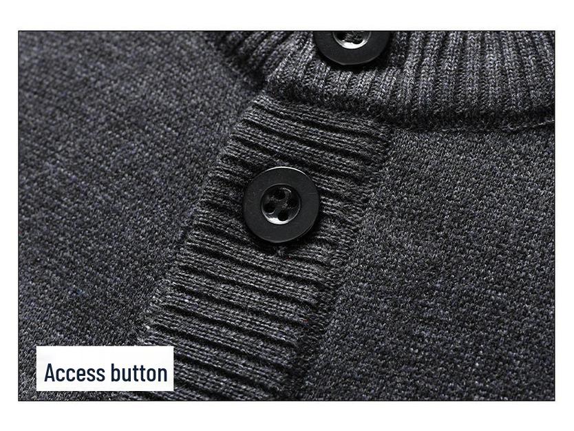 Dad's Plus Velvet Cardigan: Warm Knit Button-Up for Autumn/Winter, Middle-Aged & Elderly Men