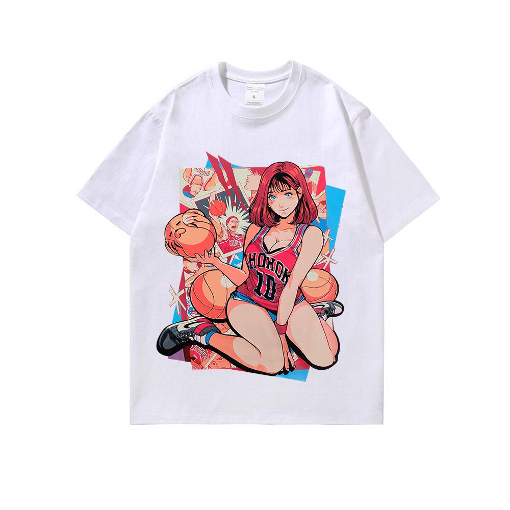 Japanese Animation Character Printing Oversize Trendy Brand Half Sleeve Old Washing T-shirt Couple Men and Women Tee Cross-border