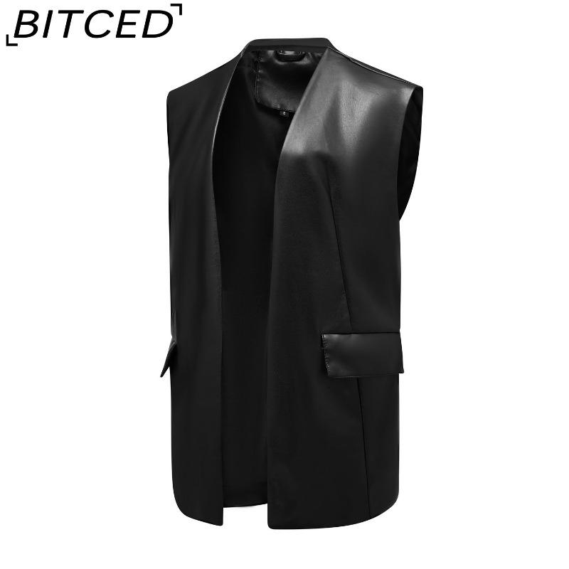 BITCED Sleeveless PU Leather Waistcoat Loose Fit Plus Size Women's Vest Cardigan Short Jacket