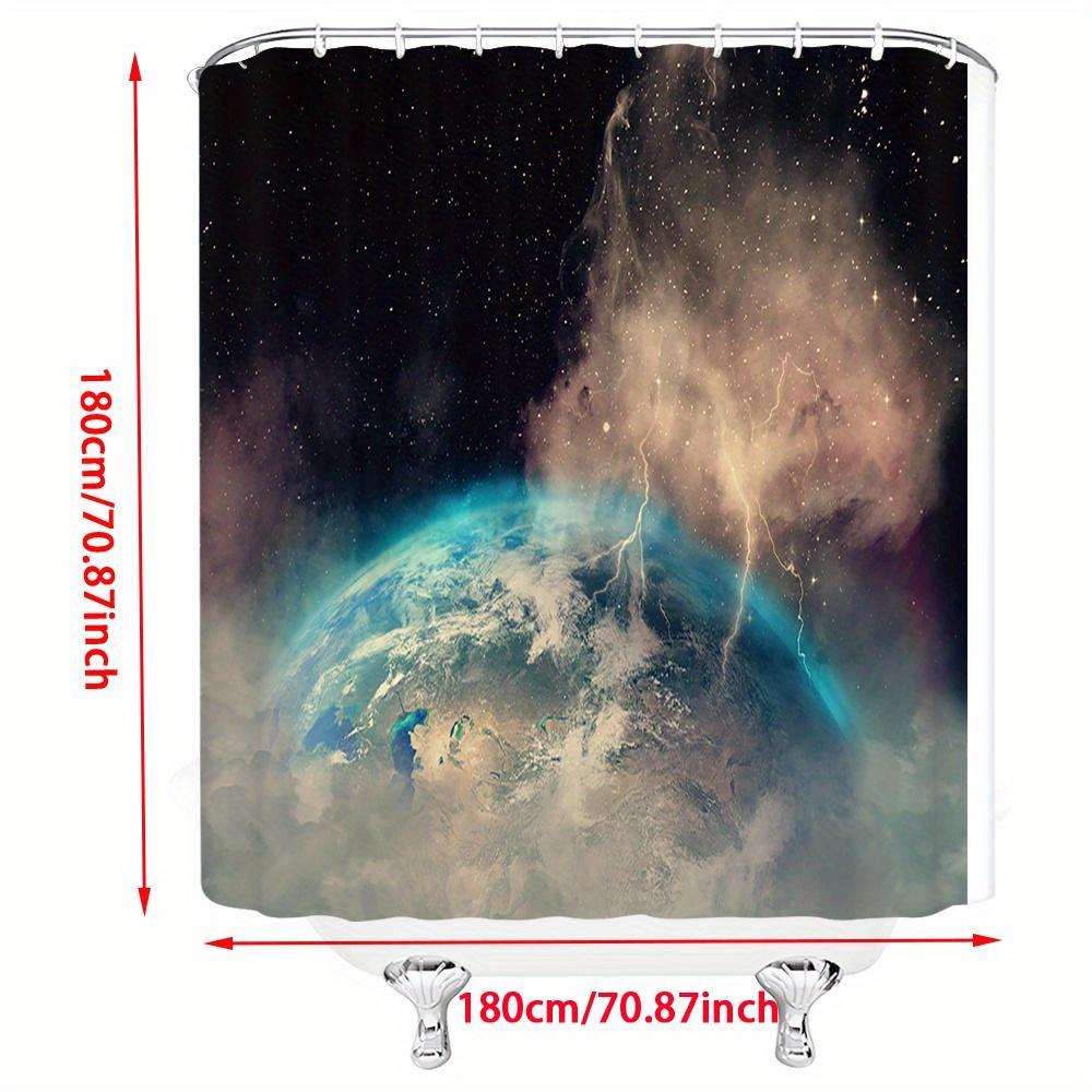 1pc Earth from Space Shower Curtain - Digital Art, Ethereal Clouds & Nebula, Golden Bolt, Polyester,  Bathroom Decor