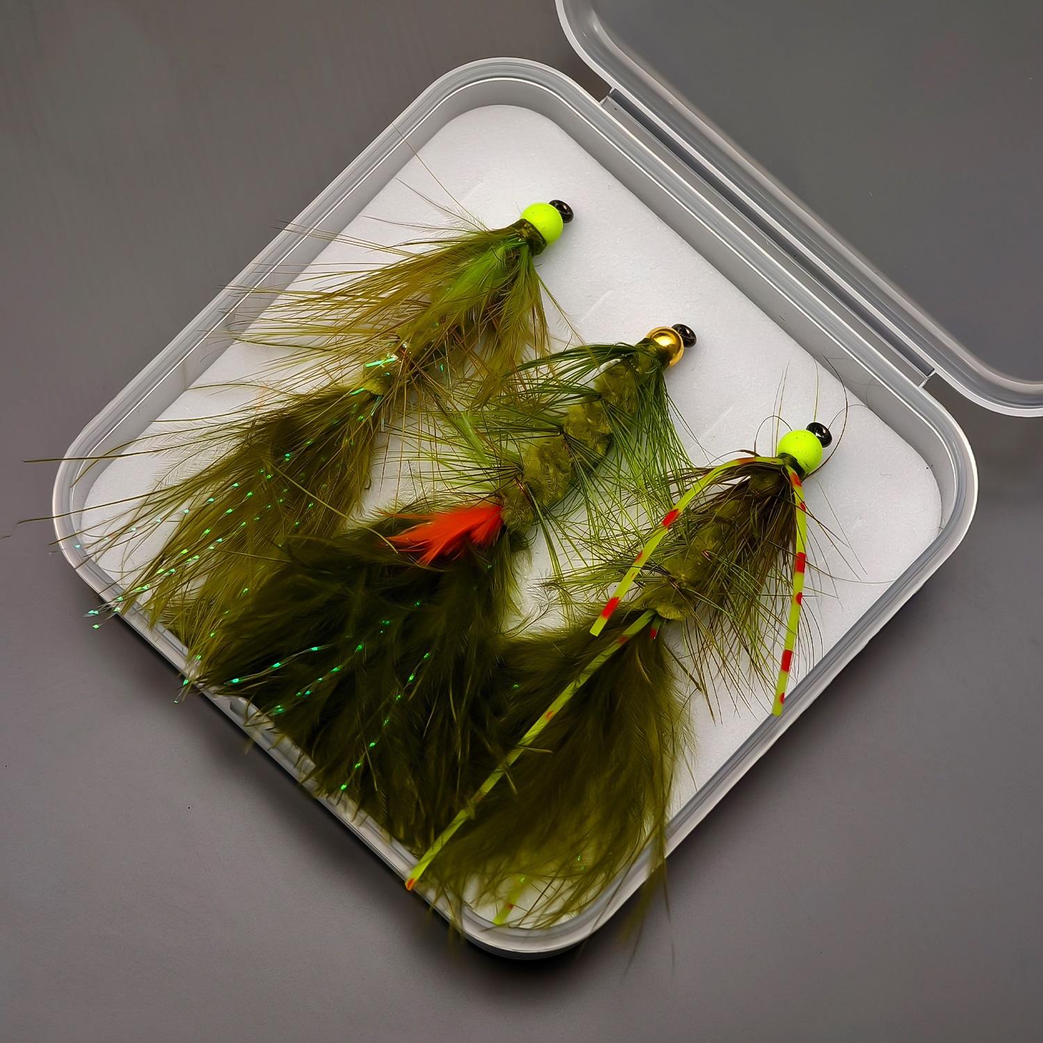 

3 шт./6 шт. Металлические бусины Woolly Bugger, Оливковые стримеры Муха для ловли форели, лосося, щуки и окуня - Приманки для нахлыстовой рыбалки с вискозой