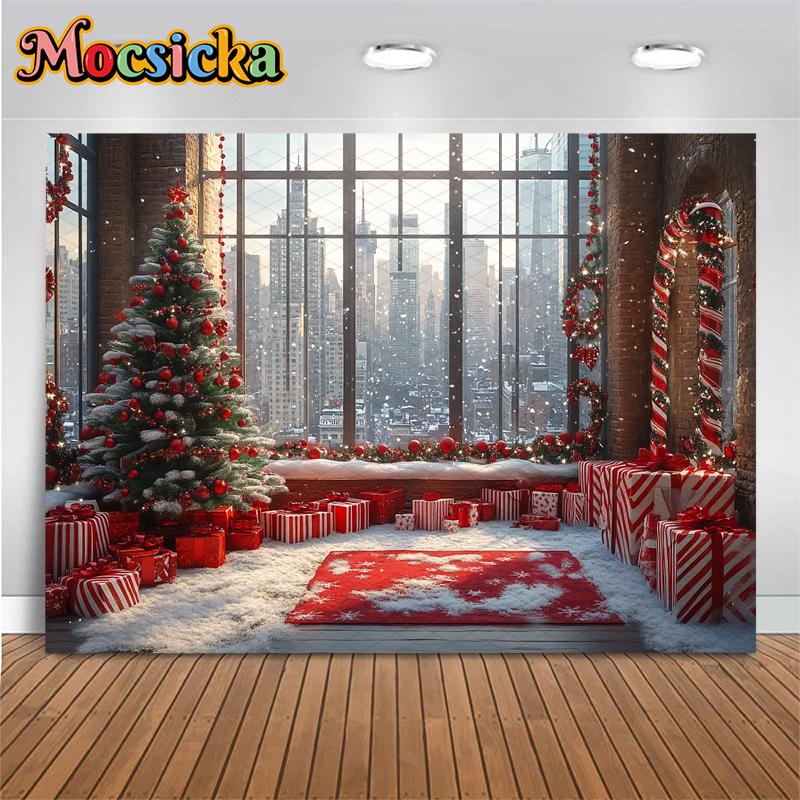 Mocsicka Photography Background Christmas Tree Home Gifts Party Decorations Child Family Holiday  Studio Backdrop Photocall