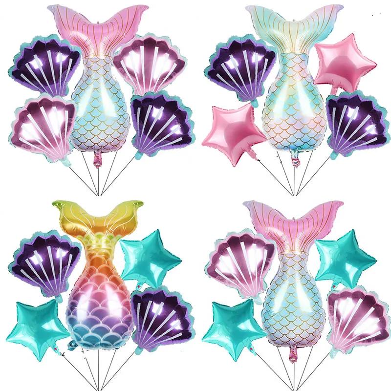 5pcs/set Mermaid Tail Shells Balloons Under the Deep Sea Mermaid Theme Party Decorations Baby Shower Girl Birthday Party Favors
