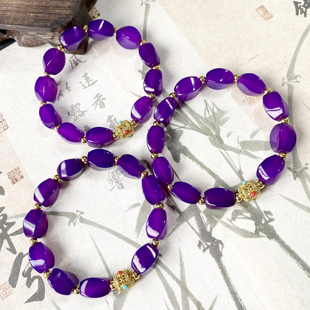 Qianjing Wanma Purple Agate Beaded Women's Bracelet - Custom DIY Twist Jewelry.