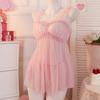 Sexy Lingerie Elastic G Strings Sleeveless Women Pajama Suit See Through Pink Mesh Nightdress Homewear Babydolls Erotic Costumes