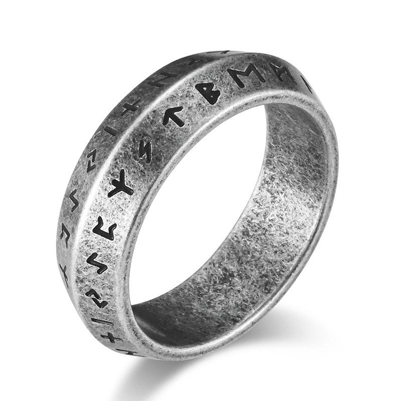 

Luen Rune Rotatable Ring Men s Fashion Hip Hop Cool Single Lozenge Titanium Steel Ring Fashion Retro Viking Trendy No Transfer, Vintage Silver Us Number 7