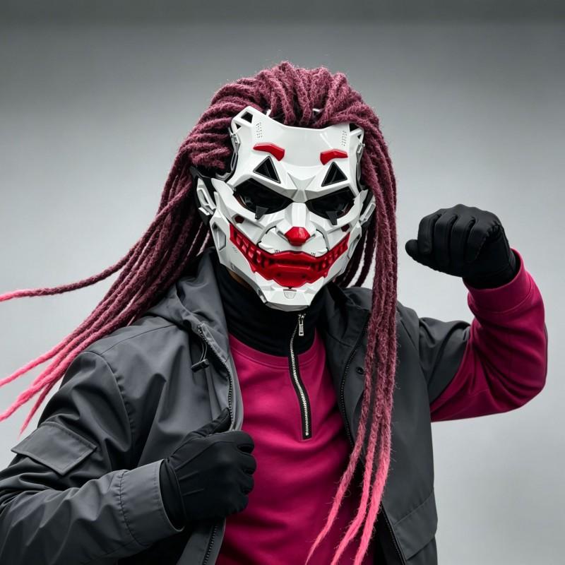 Cyberpunk Clown Halloween Mask With Dreadlocks