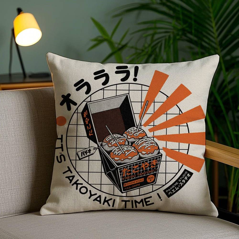 Takoyaki Japanisches Essen Kissenbezug Zuhause Wohnheim Stuhllehne Kurzer Plüsch Beidseitiger Druck Büro Nickerchen Zeit Kissenbezug