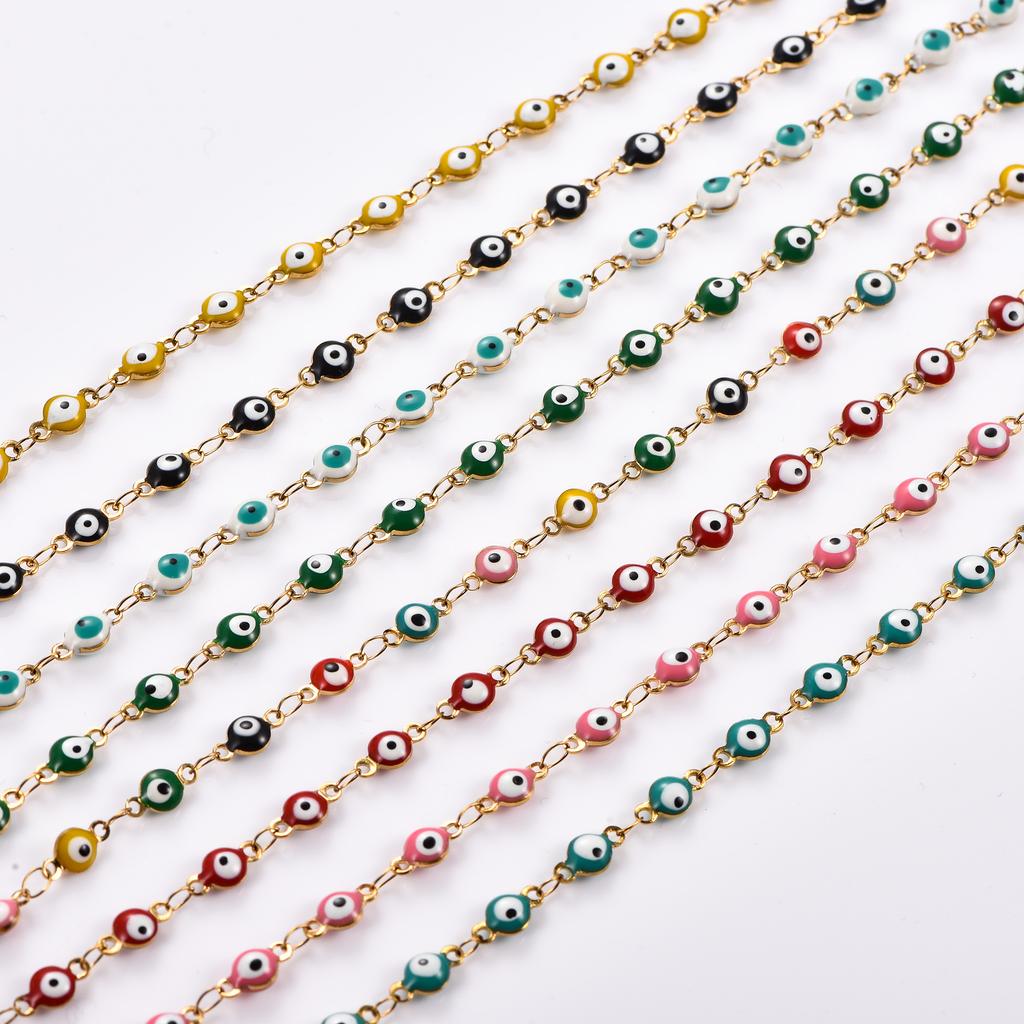 4mm Stainless Steel Round Turkish Evil Eye Bracelet Link Hand Chain for Women Girl Wristband Anklets Metal Jewelry Summer Gift