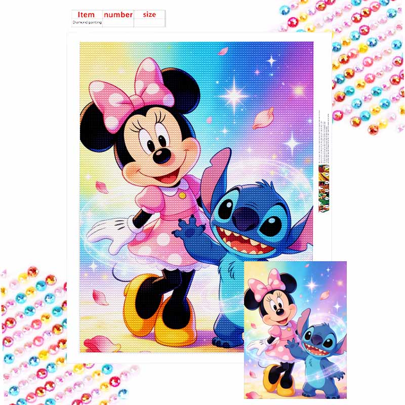5D DIY Disney Diamond Art Painting Kit Minnie & Stitch Fun Creative Home Decor Craft Gift Round 20x30cm