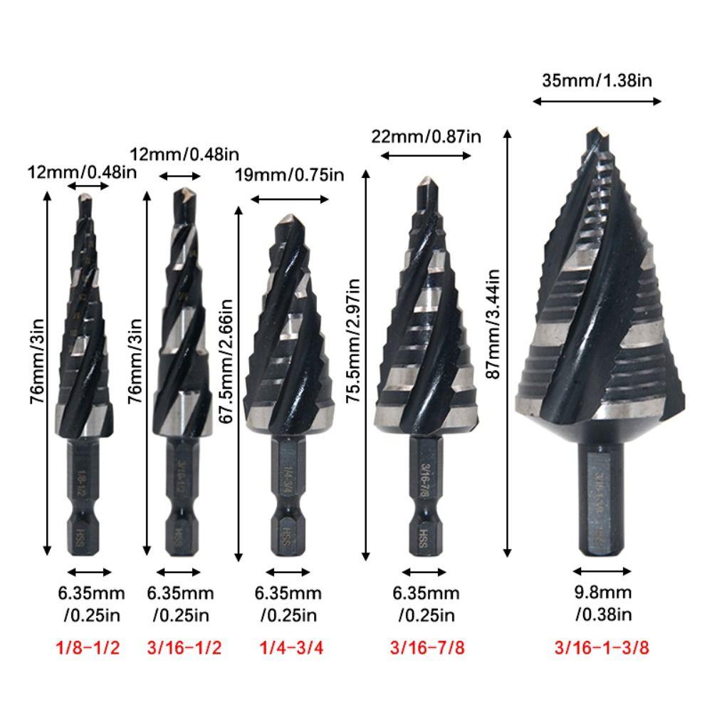 Four Spiral Flute Step Drill Bit Spiral Groove Wood Metal Hole Opener Punch Holes Drill Bit
