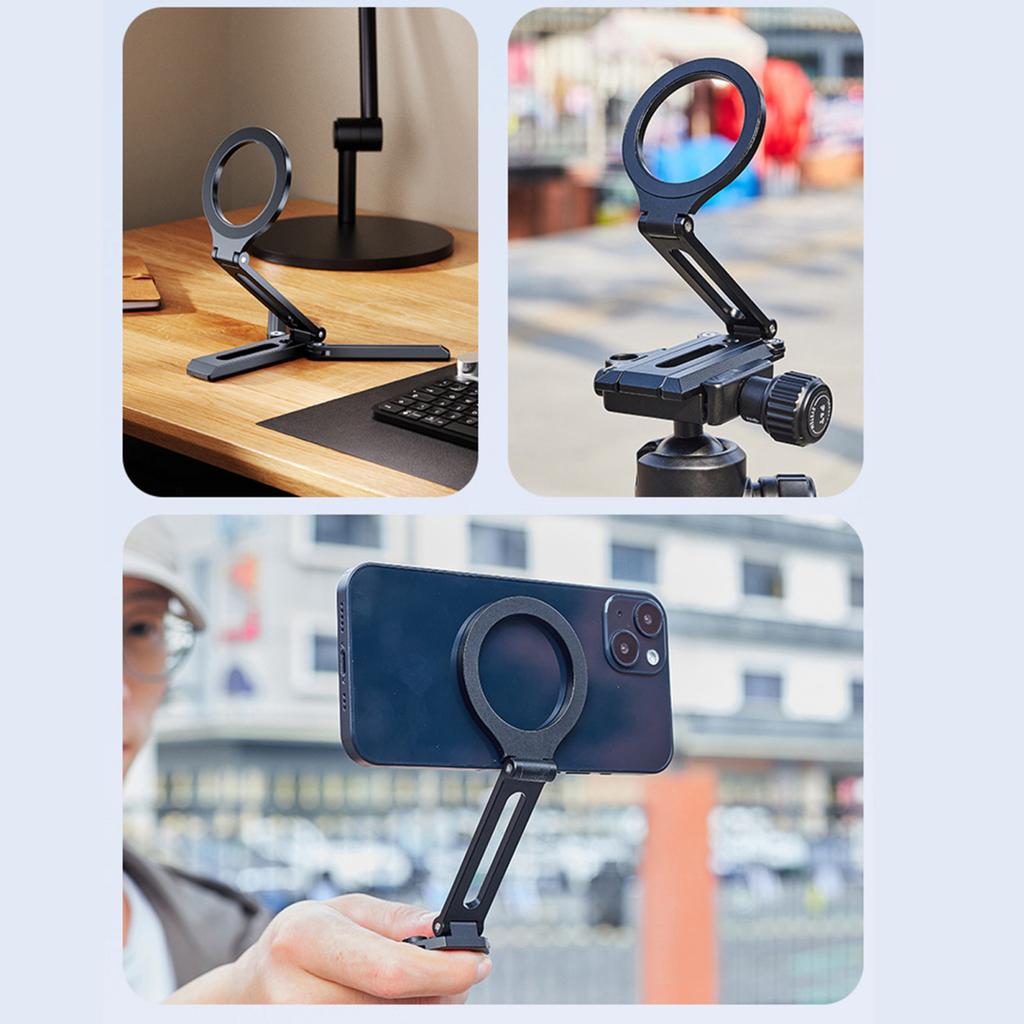Magnetic Phone Stand Aluminum Alloy Desk Holder for Cell Phone Video Recording Travel Portable Foldable Tripod Adjustable Angle Phone Mount