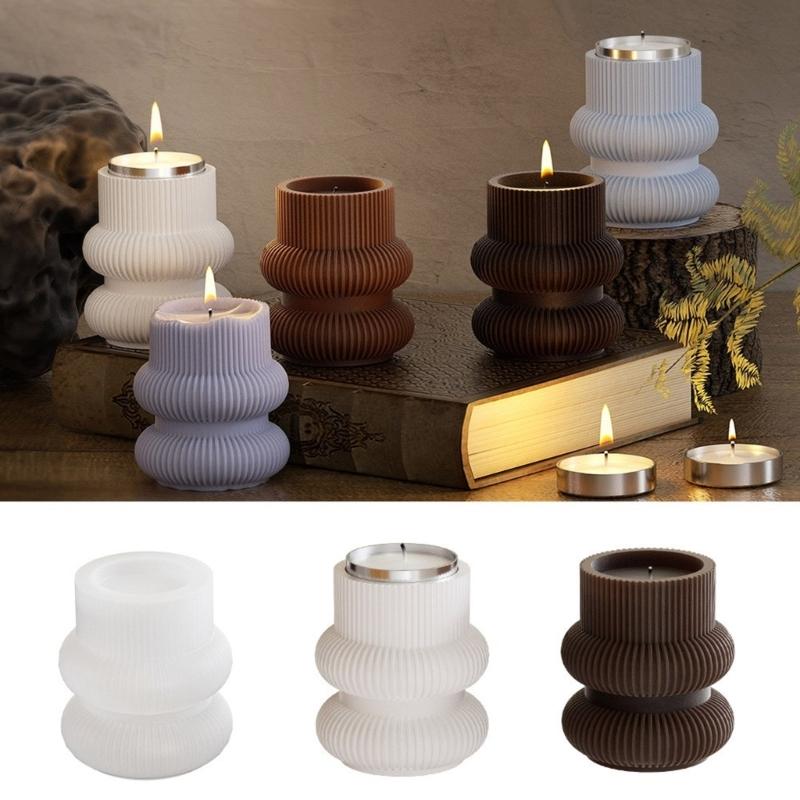 Silicone Candle Holder Molds Geometric Striped Ornaments Molds Silicone Craft Molds Candlestick Molds for Hand-Making