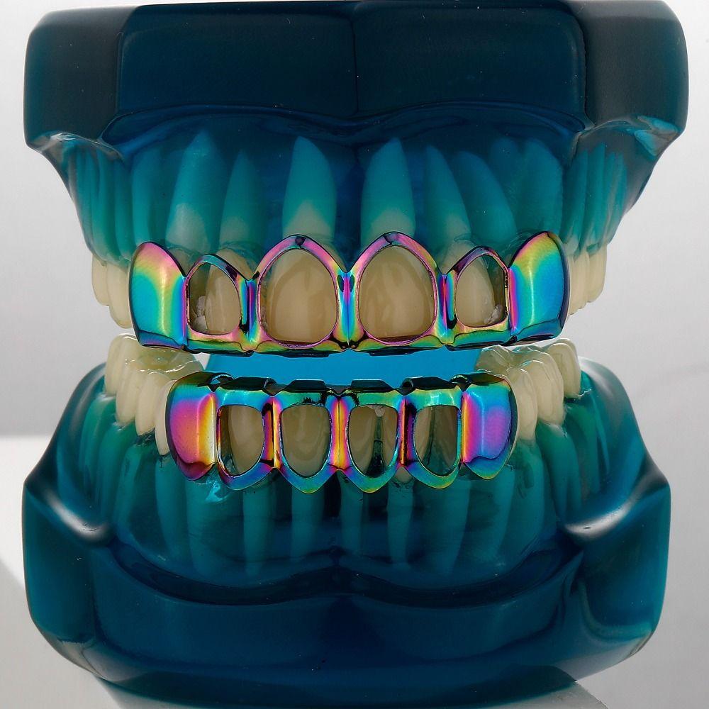 2Pcs/Set Glossy Dental Grills Hip Hop Hollow Teeth Grillz Braces Charm Teeth Grillz Dental Crown