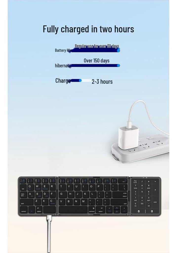 Foldable Bluetooth Keyboard with TYPE-C Charging, Large Touchpad & Multi-Device Switchability