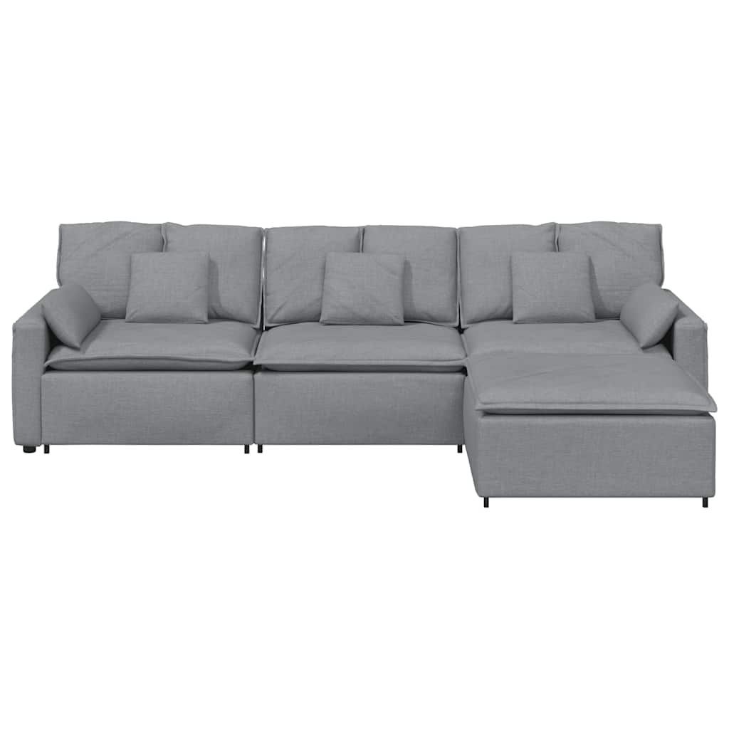 Modular Sofa with Footstool and Cushions Light Grey