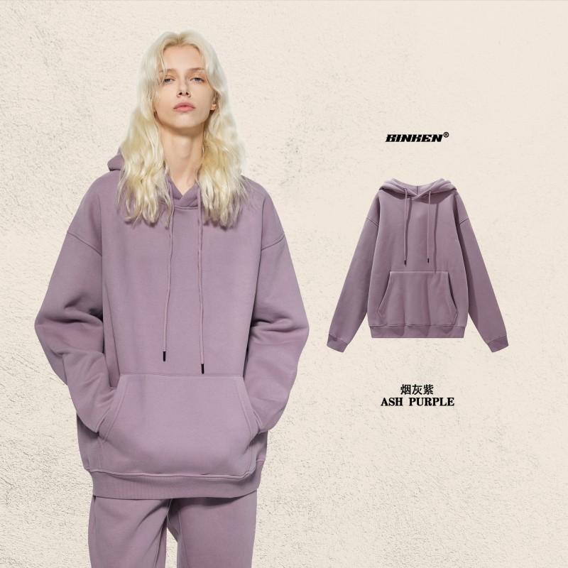 Men Women Warm Fleece Lined Hooded Sweatshirt Set Casual Loose Fit Winter Outfit Pure Color Streetwear