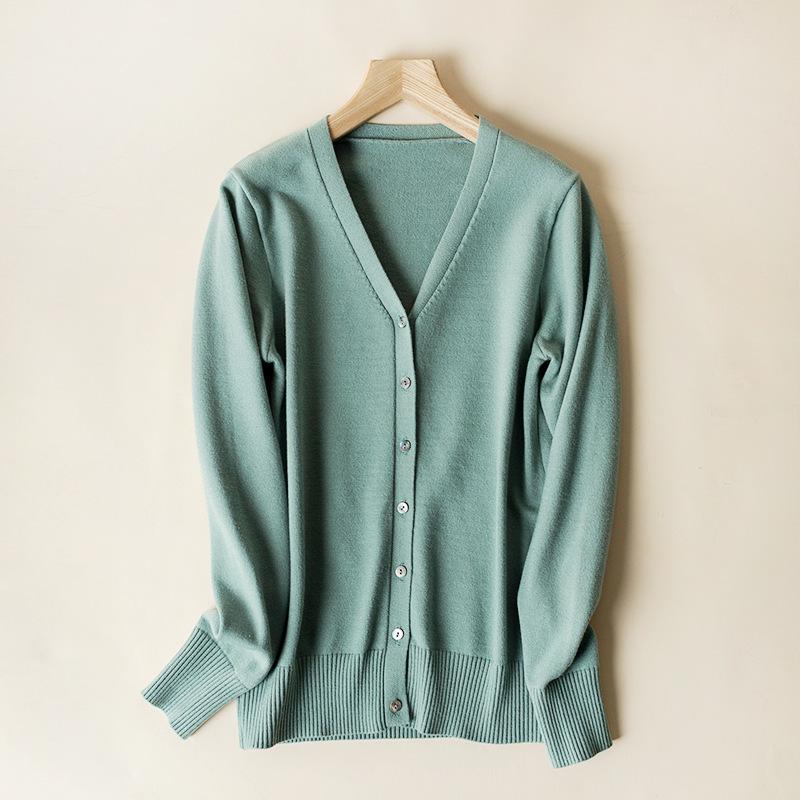 Spring & Autumn Women's V-Neck Knit Cardigan - Long Sleeve Short Sweater Jacket