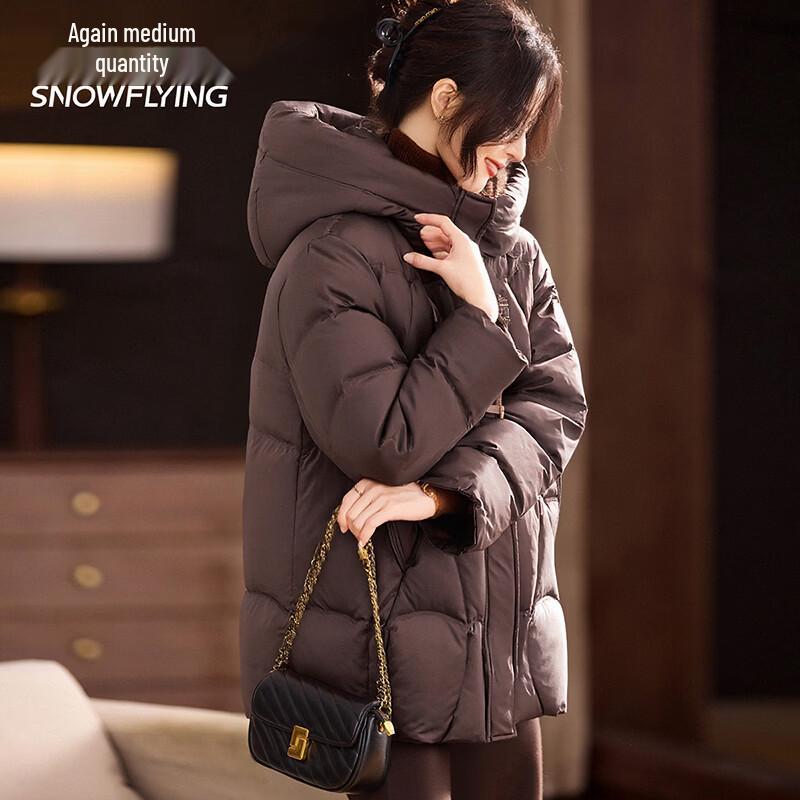 SNOWFLYING Premium Women's Mid-Length Hooded Down Jacket