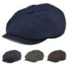 New Vintage Wool Tweed Navy Blue Herringbone Newsboy Cap Unisex 8-Quarter PanelStyle Flat Caps Women Driver Beret Shelby Hat