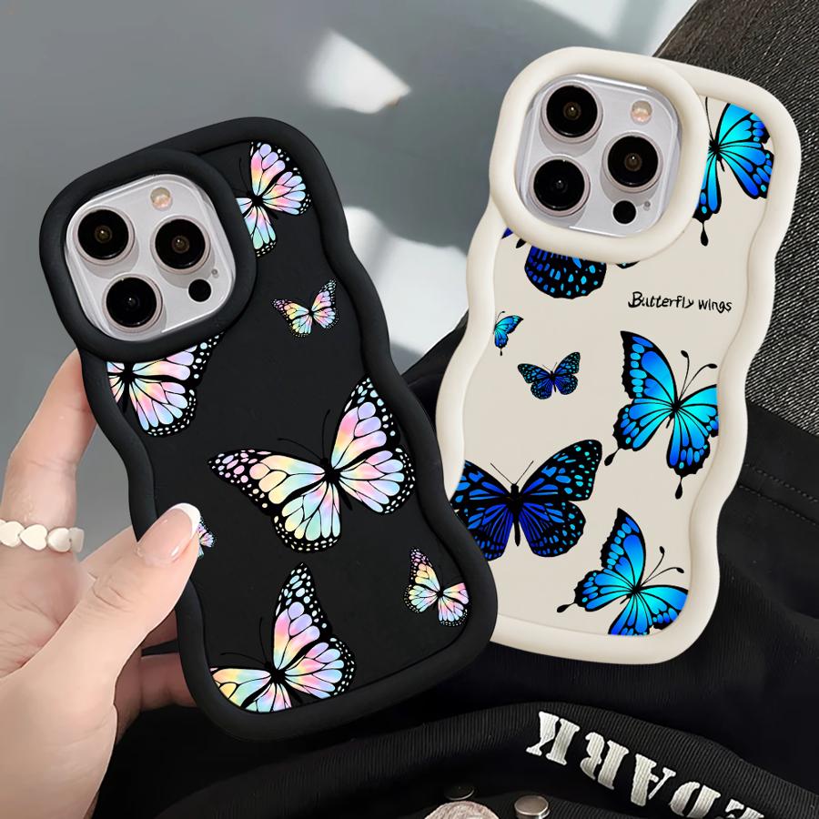 Case for iPhone XR 16 Pro Max 13 8 15 Plus 14 11 12 17 Air Soft Phone Cover Blue Butterfly