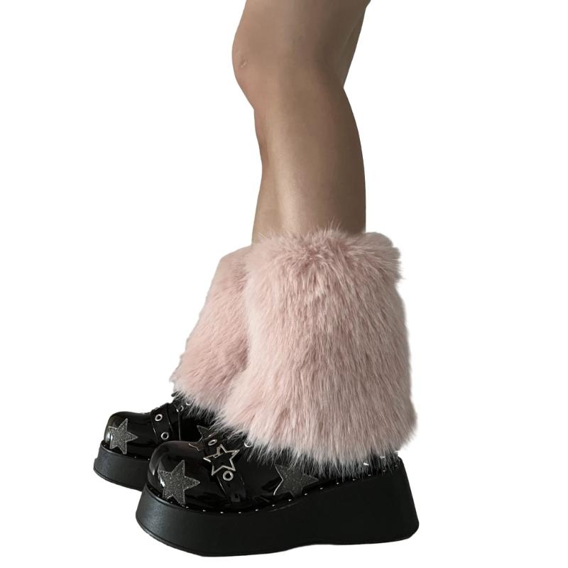 Flauschige Kunstpelz Beinwärmer Pelz Fersen Lange Stiefel Manschetten Abdeckung Hat Elastisch Ein Paar Karneval Stiefelabdeckung Y2K JK Uniform
