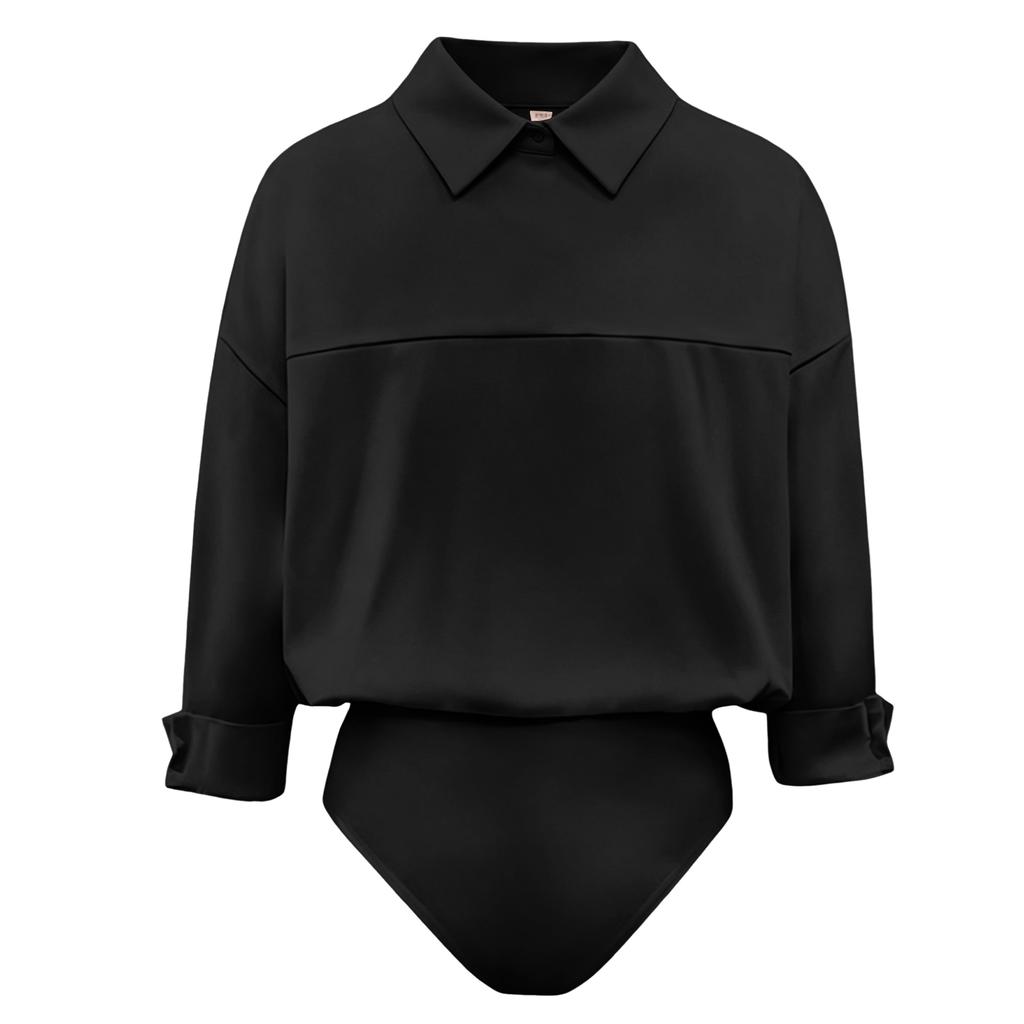 Women V Neck Lapel Long Sleeve Jumpsuit Shirt Casual Business Attire Loose Fit Button Down Top for Office Workwear