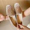 Strass Einzelne Schuhe Damen 2026 Frühling und Herbst Flachboden Französische Ballett Damenschuhe Flache Öffnung Ein Pedal Loafer