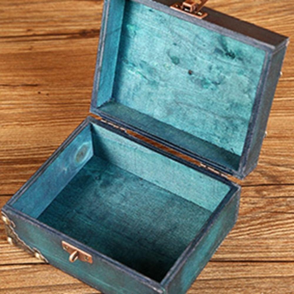 Lockable Decoration Wooden Box Retro Wood Treasure Box Household Jewelry Storage Case  Rings