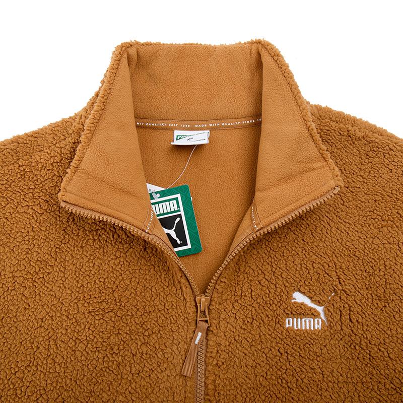 Puma Classics Sherpa Jacket Solid Color Fleece Logo Sports Casual Stand Collar Lamb Fleece Jacket Men Jacket Beige 537699-74