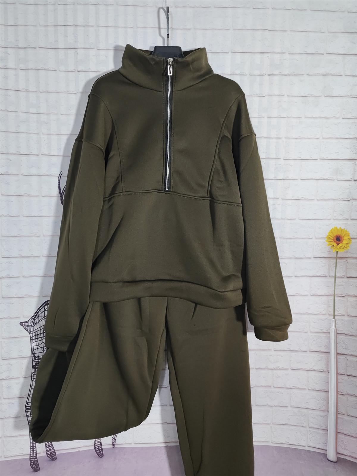 

Женский флисовый костюм-двойка из свитера осень/зима 2023 г.: Европейская и американская уличная мода 6XL армия зеленый