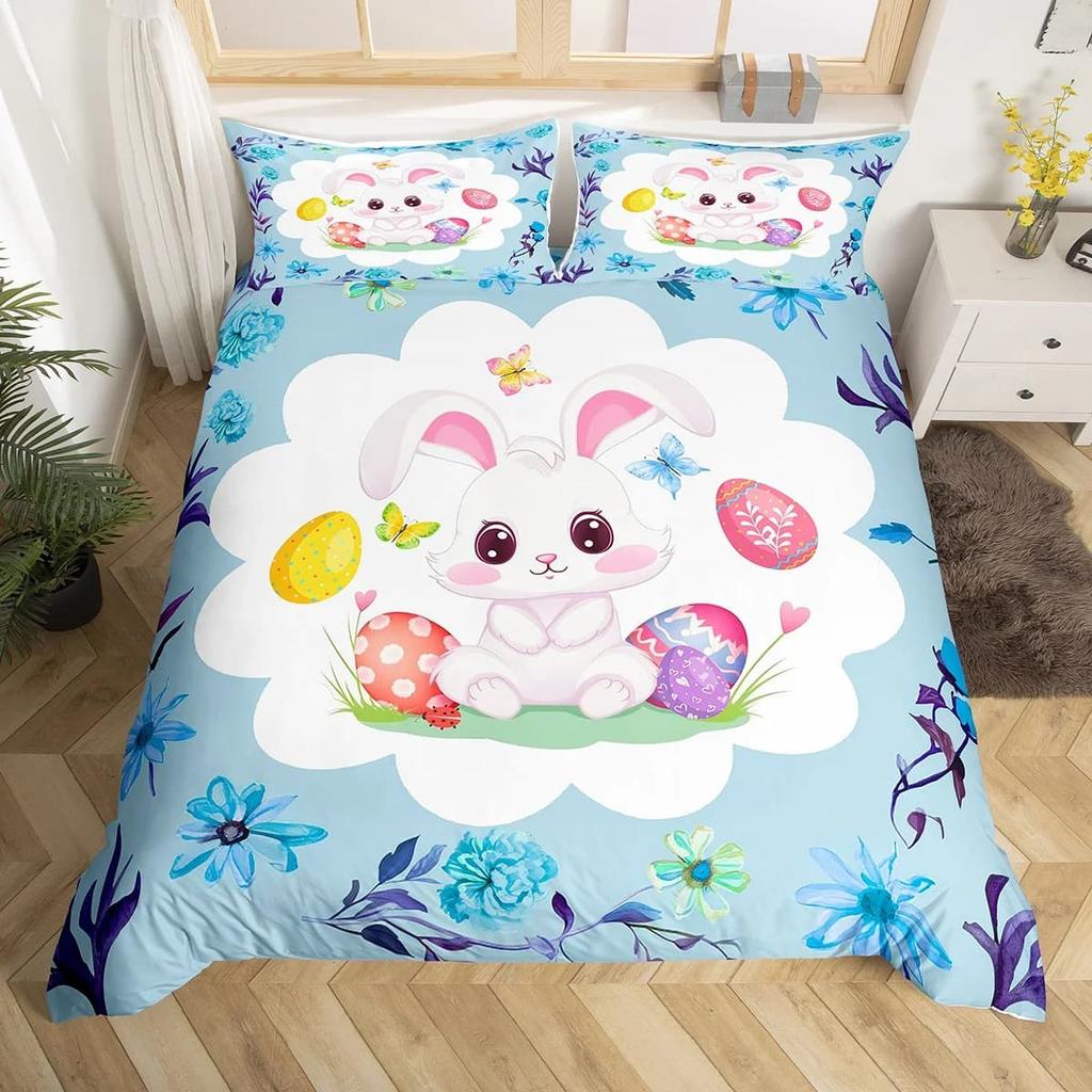 Comforter Kids Bedding Cartoon Rabbit Queen Woodland Animals Comforter Botanical Boys Girls Bedroom Decor