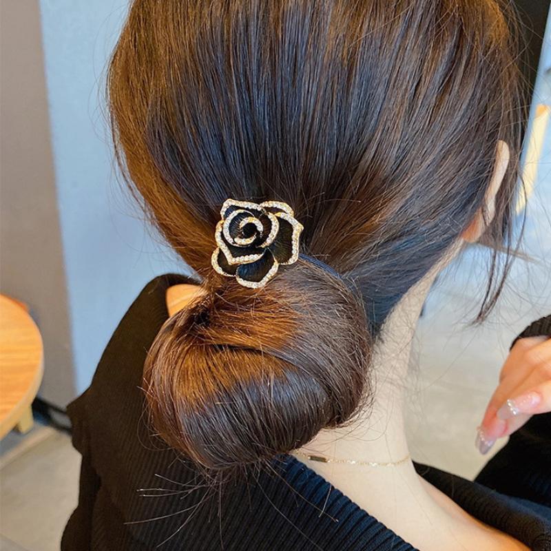 1 Stück Niedliche Blume Rutschfestes Nicht-Ziehendes Haaraccessoire Damen Elastisches Stirnband mit Diamant-Kamelien-Haargummi