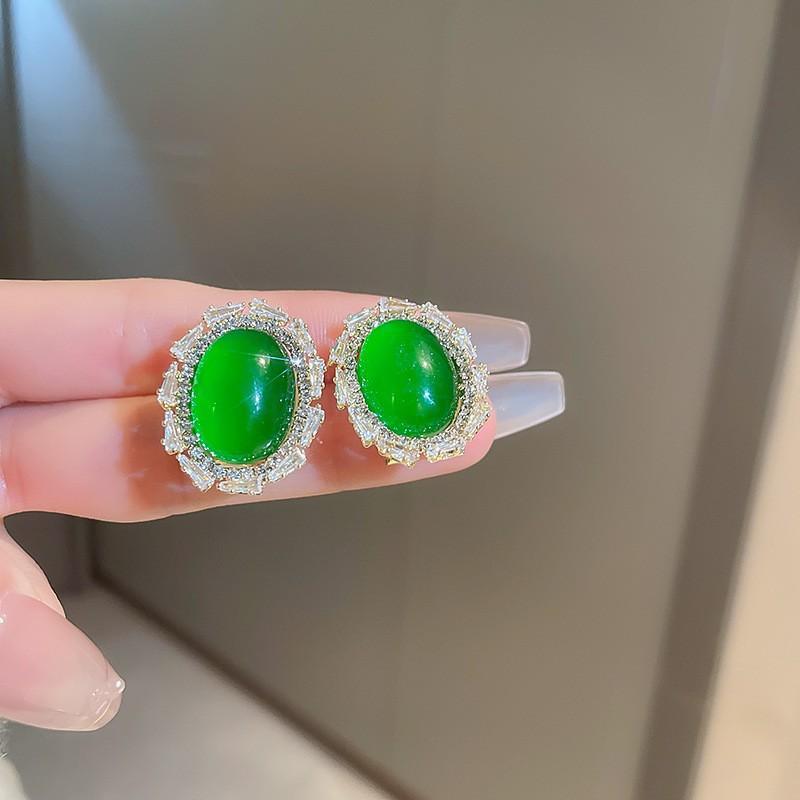 Silver Needle Green Butterfly Flower Pearl Stud Earrings Small Fresh High-end Earrings Earrings Women