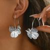 Stainless Steel Double Layer Flower Pendant Earrings For Women Vintage Geometric Irregular Drop Earring Personality Jewelry Gift