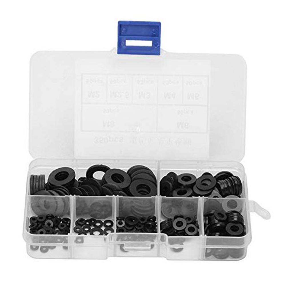 350pcs Nylon Plastic Washer Flat Gasket Ring Kit M2/M2.5/M3///M6/M8 Connector Set with Box
