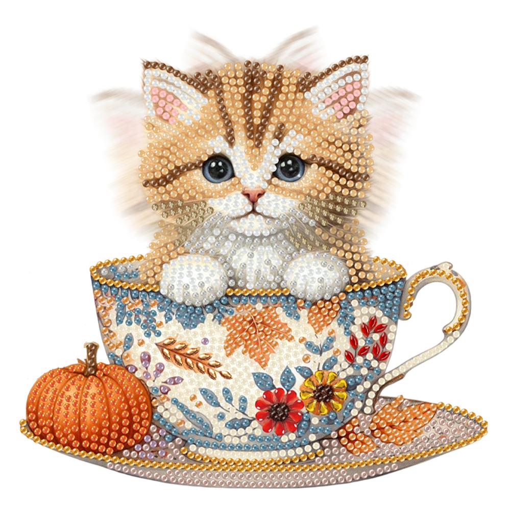 2D Flat Cat DIY Shaking Head Teacup Cat Diamond Painting Desktop Decorations
