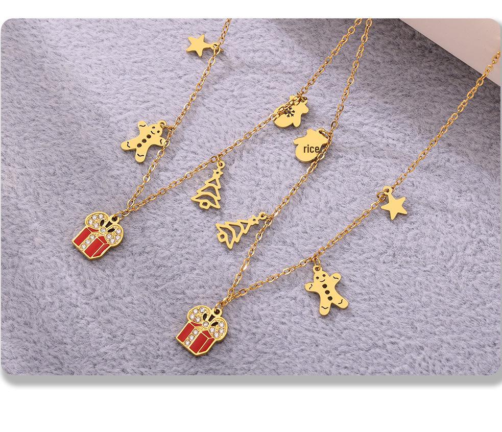 Mi Duo Duo European & American Geometric Christmas Pendant - Handmade 18K Gold-Plated Stainless Steel Chain