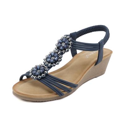 Sandalen Bohemian Flower Strass Slope Heel Bequeme Übergröße Römerschuhe
