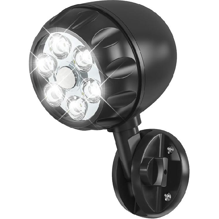Battery Motion Sensor Light Outdoor, 600 LM Battery Operated Motion Lights Outdoor 6 LEDs 400sqft, 6000K Auto On Off 360° Adjustable Battery Flood 1 Pack