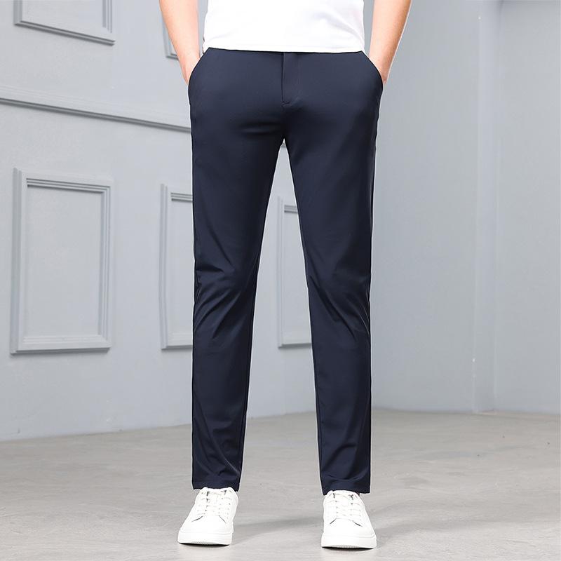Spring Men's Light Gray Slim Fit Dress Pants Lightweight Business Casual Trousers