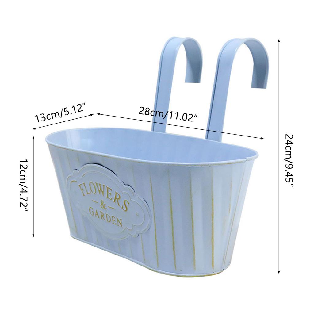 Metal Iron Hanging Flower Pot for Railing Fence Balcony Plant Holder Garden Planter Bucket with Detachable Hooks Decor