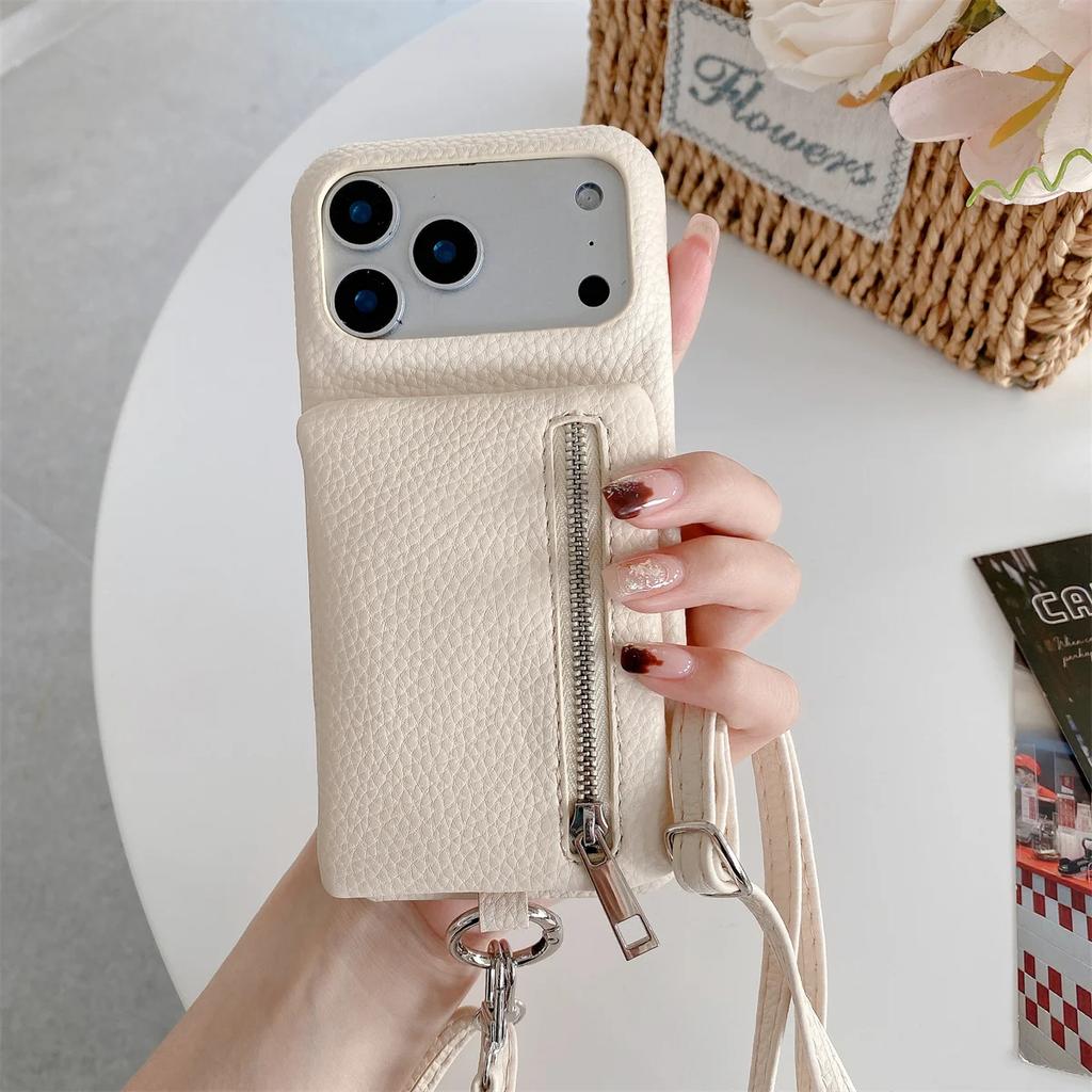 Leather Crossbody Zipper Wallet Phone Case for iPhone 17 Air 16 15 14 Plus 13 12 Pro Max with Card Holder Slot Protective Cover